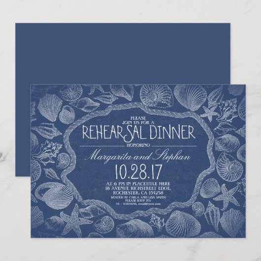 Seashells nautische strand repetitie diner Kaart (Voorkant / Achterkant)