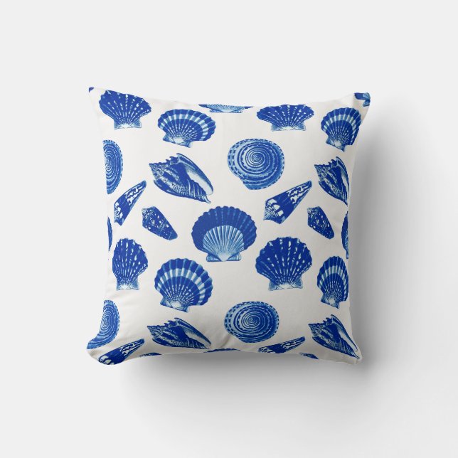Seashells - Navy Blue op een witte achtergrond Kussen (Voorkant)