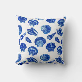 Seashells - Navy Blue op een witte achtergrond Kussen