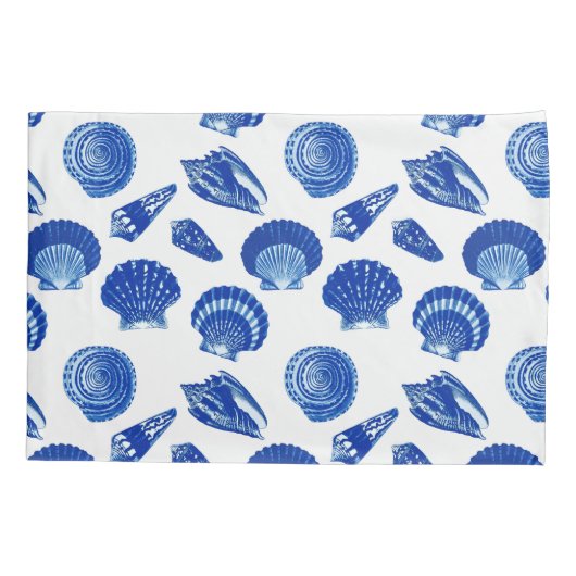 Seashells - Navy Blue op een witte achtergrond Kussensloop (Achterkant)