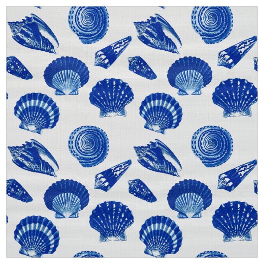 Seashells - Navy Blue op een witte achtergrond Stof (Swatch)
