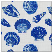 Seashells - Navy Blue op een witte achtergrond Stof (Close Up)