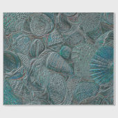 Seashells Ocean Beach Blauwgroen grijs metallisch Cadeaupapier (Vlak)