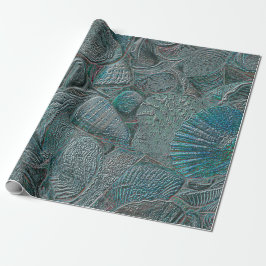 Seashells Ocean Beach Blauwgroen grijs metallisch Cadeaupapier
