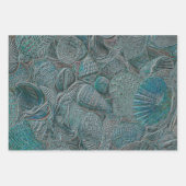 Seashells Ocean Beach Blauwgroen grijs metallisch Inpakpapier Vel (Voorkant)
