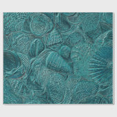 Seashells Ocean Beach Blauwgroen metallische stijl Cadeaupapier (Vlak)