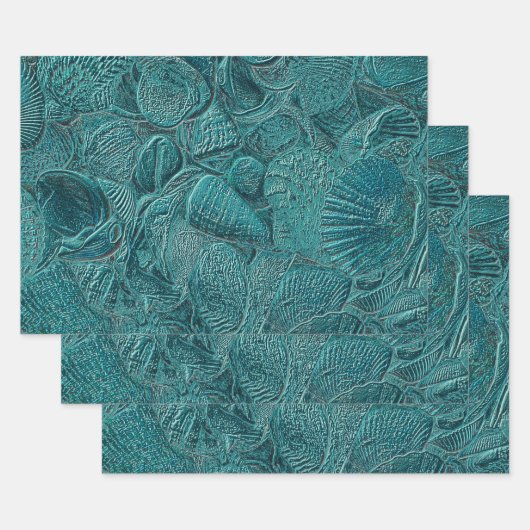 Seashells Ocean Beach Blauwgroen metallische stijl Inpakpapier Vel (Set)