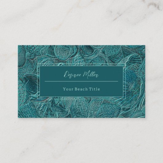 Seashells Ocean Beach Blauwgroen metallische stijl Visitekaartje (Voorkant)