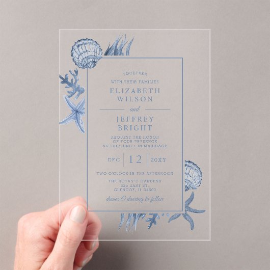 Seashells Ocean Beach bruiloft Acryl Uitnodigingen (Insitu (Draagbaar))