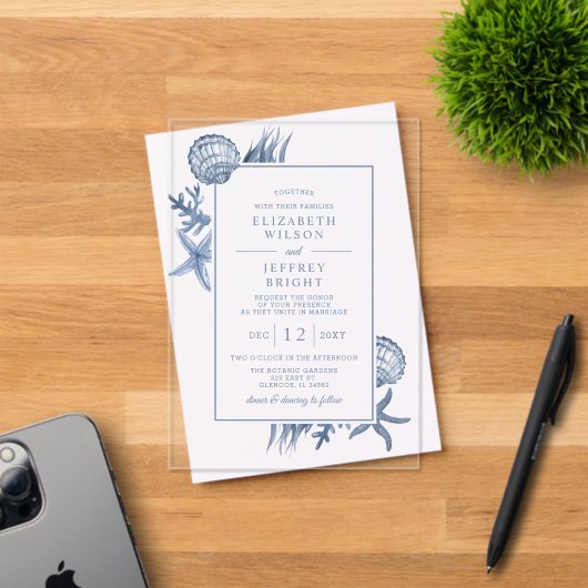 Seashells Ocean Beach bruiloft Acryl Uitnodigingen (Insitu (Uitnodiging))