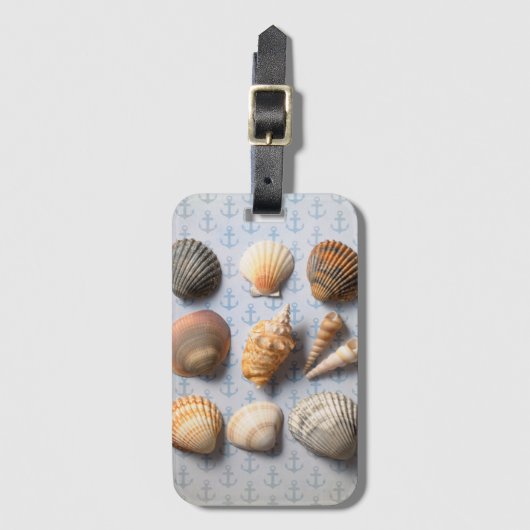 Seashells op ankerachtergrond bagagelabel (Voorkant (verticaal))