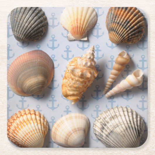 Seashells op ankerachtergrond kartonnen onderzetters (Voorkant)