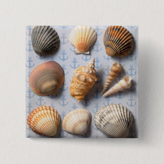 Seashells op ankerachtergrond vierkante button 5,1 cm (Voorkant)