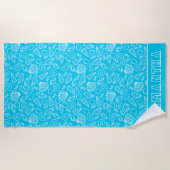 Seashells Patroon op Bright Blue Gepersonaliseerd Strandlaken (Voorkant)