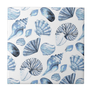Seashells Pattern in Blue Beach House Tegeltje