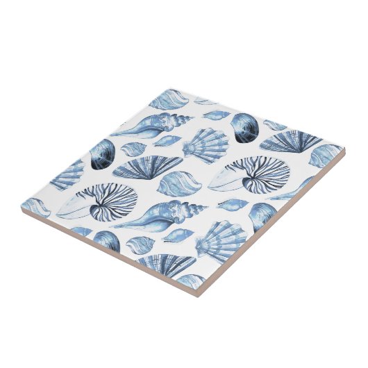 Seashells Pattern in Blue Beach House Tegeltje (Zijkant)
