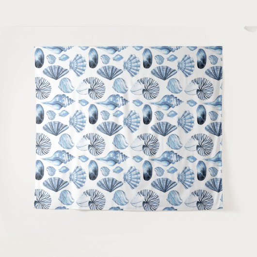 Seashells Pattern in Blue Beach House Wandkleed (Voorkant (horizontaal))