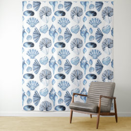 Seashells Pattern in Blue Beach House Wandkleed