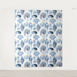 Seashells Pattern in Blue Beach House Wandkleed