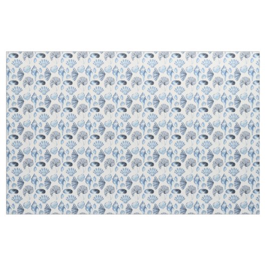 Seashells Pattern in Blue Stof (Yard (91,4 cm))