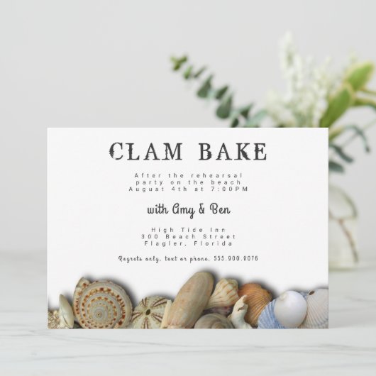 Seashells Rehearsal Dinner Clam Bake Invitatation Kaart (Staand voorkant)