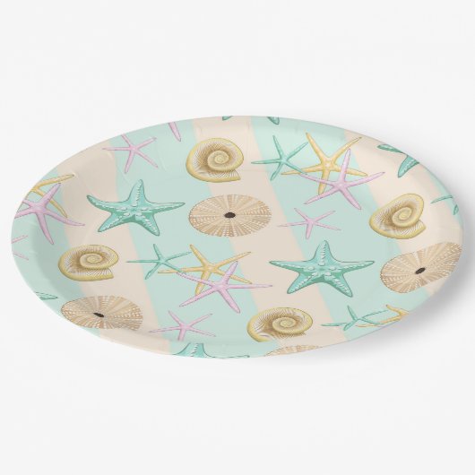 Seashells Retro Pastel Zee Life Papieren Bordje (Gekanteld)