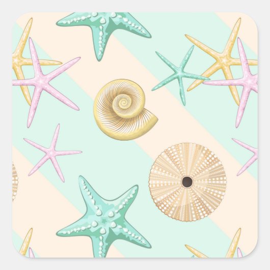 Seashells Retro Pastel Zee Life Vierkante Sticker (Voorkant)