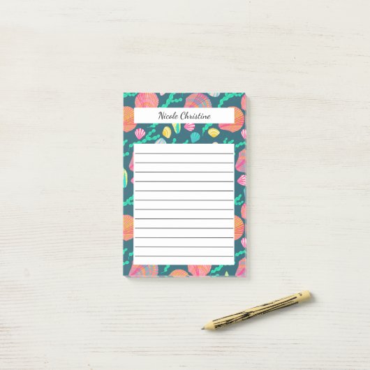 Seashells & Seaweed Tropical Beach CUSTOM Notitieb Post-it® Notes (Op bureau)