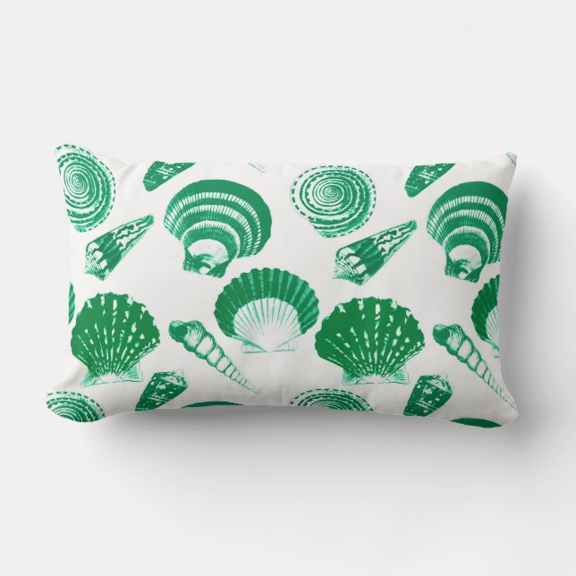 Seashells - smaragdgroen op een witte achtergrond kussen (Voorkant)