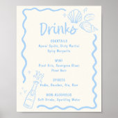 Seashells Squiggle Lijst Soft Blue Bar Menu Poster (Voorkant)