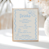 Seashells Squiggle Lijst Soft Blue Bar Menu Poster
