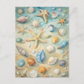 Seashells Starfish Coastal Beach Nautical Art Briefkaart (Voorkant)
