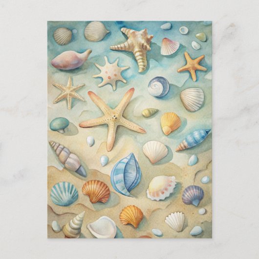 Seashells Starfish Coastal Beach Nautical Art Briefkaart (Voorkant)
