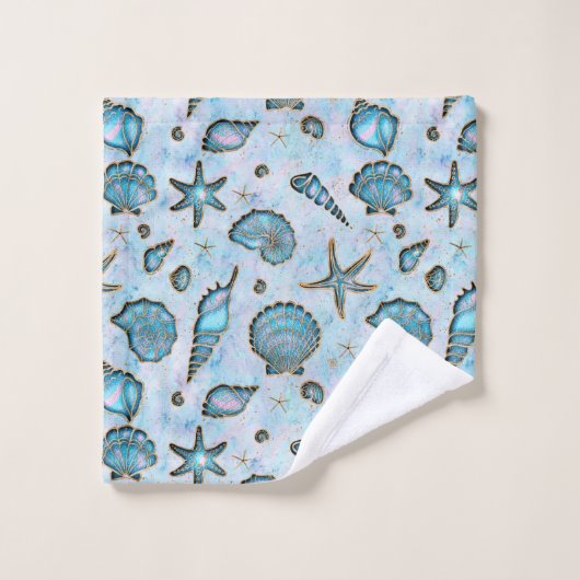 Seashells Starfish Waterverf Opal ID782 Bad Handdoek (Wasdoekje)