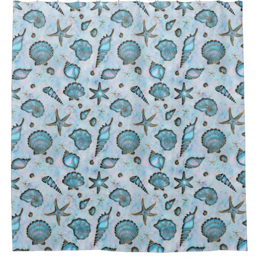 Seashells Starfish Waterverf Opal ID782 Douchegordijn (Voorkant)