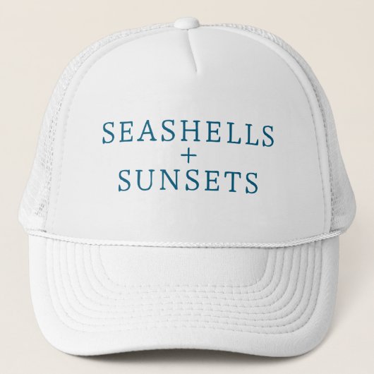 Seashells & Sunsets Hat Vacation Beach Custom Cap Trucker Pet (Voorkant)