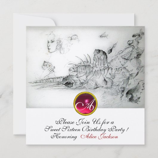 SEASHELLS SWEET 16 ARTIJ, Ruby Monogram Champagne Kaart (Voorkant)