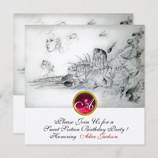 SEASHELLS SWEET 16 ARTIJ, Ruby Monogram Champagne Kaart (Voorkant / Achterkant)