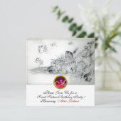 SEASHELLS SWEET 16, Ruby Monogram Black White Kaart (Staand voorkant)