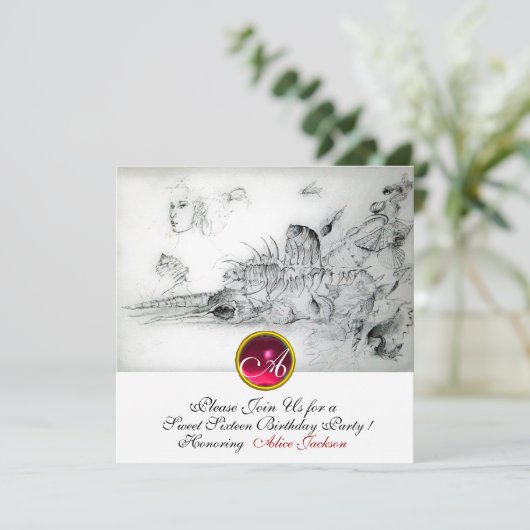 SEASHELLS SWEET 16, Ruby Monogram Black White Kaart (Staand voorkant)