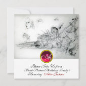 SEASHELLS SWEET 16, Ruby Monogram Black White Kaart (Voorkant)