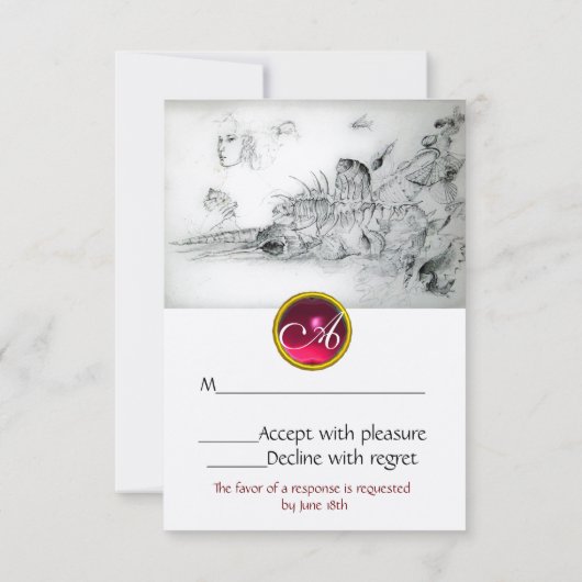 SEASHELLS SWEET SIXTEEN ARTIJ, Ruby Monogram Rsvp Kaartje (Achterkant)