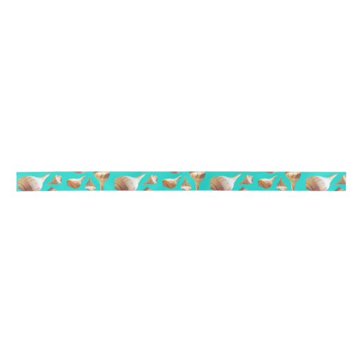 Seashells Turquoise Whelk Shells Pattern Satijnen Lint (Voorkant)