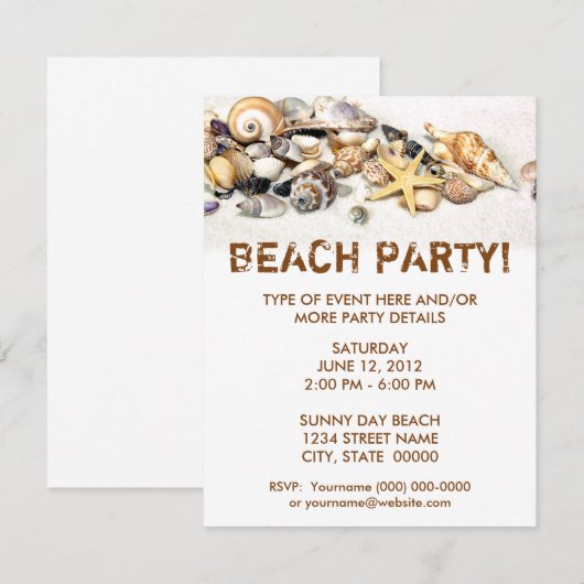 Seashells-uitnodiging Kaart (Voorkant / Achterkant)