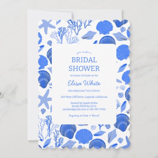 Seashells Vrijgezellenfeest Elegant Blue Beach CUS Kaart (Voorkant)