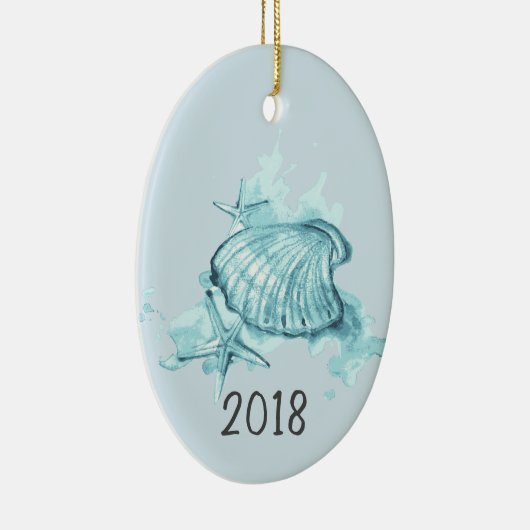 Seashells Waterverf Keepslag Jaar Keramisch Ornament (Rechts)