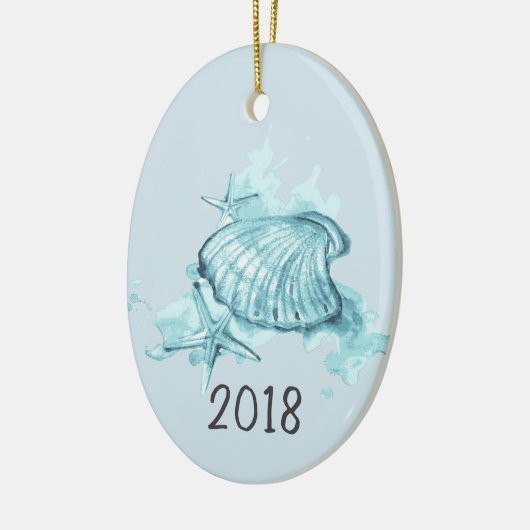 Seashells Waterverf Keepslag Jaar Keramisch Ornament (Links)