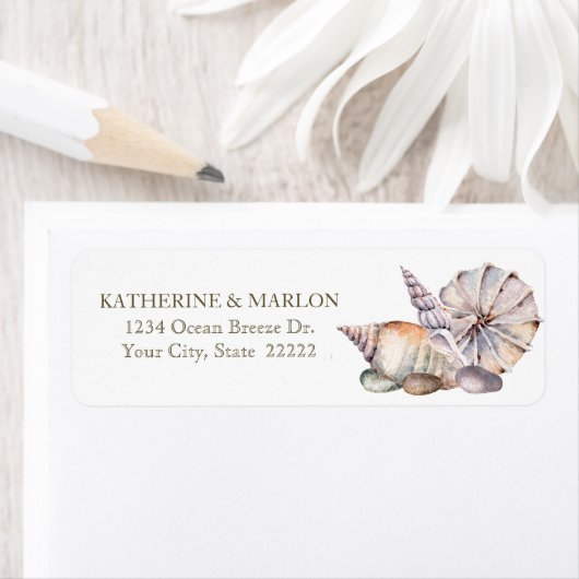 Seashells Waterverf Nautical Return Address Etiket (Insitu)