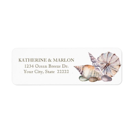 Seashells Waterverf Nautical Return Address Etiket (Voorkant)