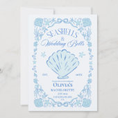 Seashells Wedding Bells Bachelorette Blue Kaart (Voorkant)